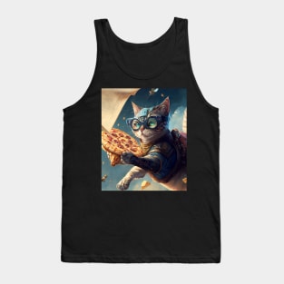 Funny Cat Flying and Delivering Pizza - Funny Digital Artwork Futuristic Art Birthday Gift Idea For Mom Tank Top